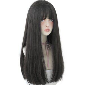 Women Black/brown 22 Inches Long Synthetic Hair Natural Modern Straight Wig